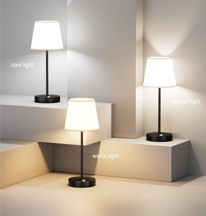 2-Pack of Cordless LED Table Lamps with Fabric Shades and Stepless Dimming for Dining/Bedroom/Camping Suitable for bedrooms, Living Rooms, Offices, Book(Black)