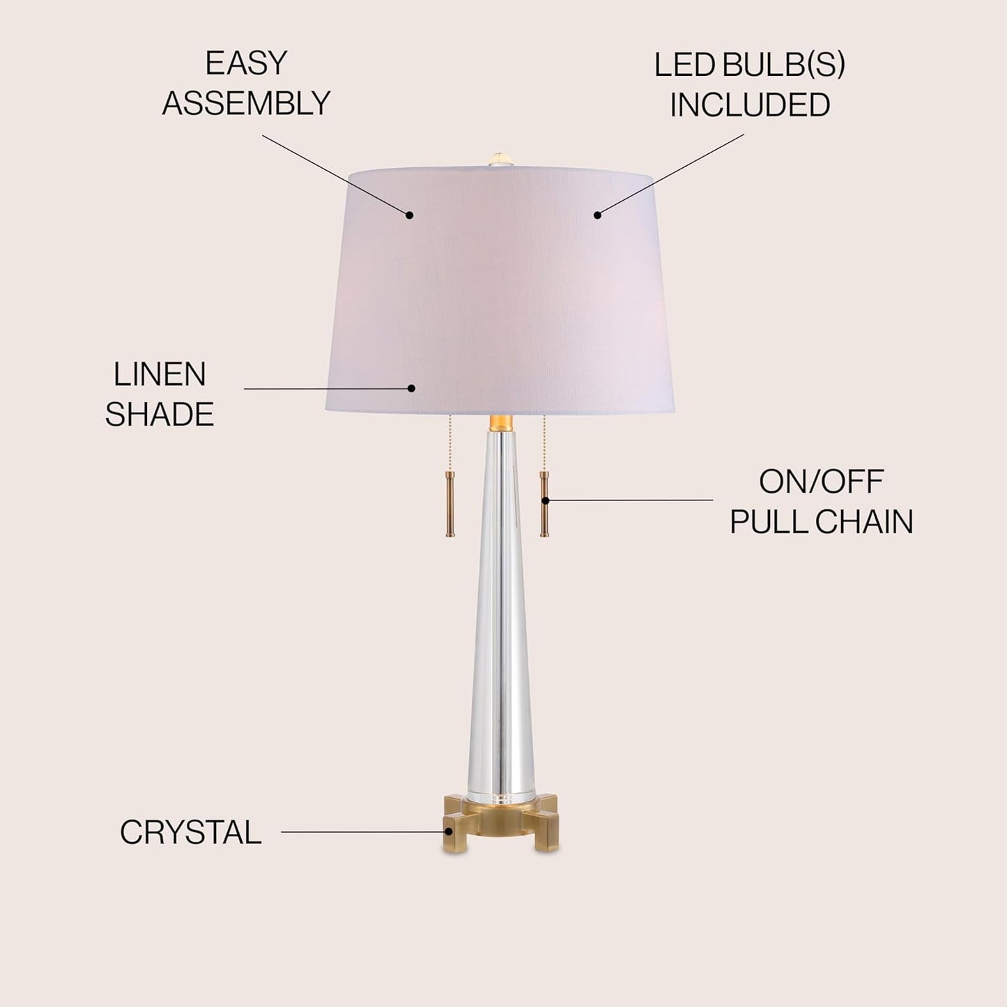 JONATHAN Y JYL2018A Zoe 29.5" 2-Light Crystal LED Table Lamp Contemporary Glam Modern Bedside Desk Nightstand Lamp for Bedroom Living Room Office College Bookcase LED Bulbs Included, Clear/Brass Gold