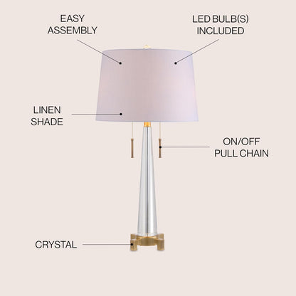 JONATHAN Y JYL2018A Zoe 29.5" 2-Light Crystal LED Table Lamp Contemporary Glam Modern Bedside Desk Nightstand Lamp for Bedroom Living Room Office College Bookcase LED Bulbs Included, Clear/Brass Gold