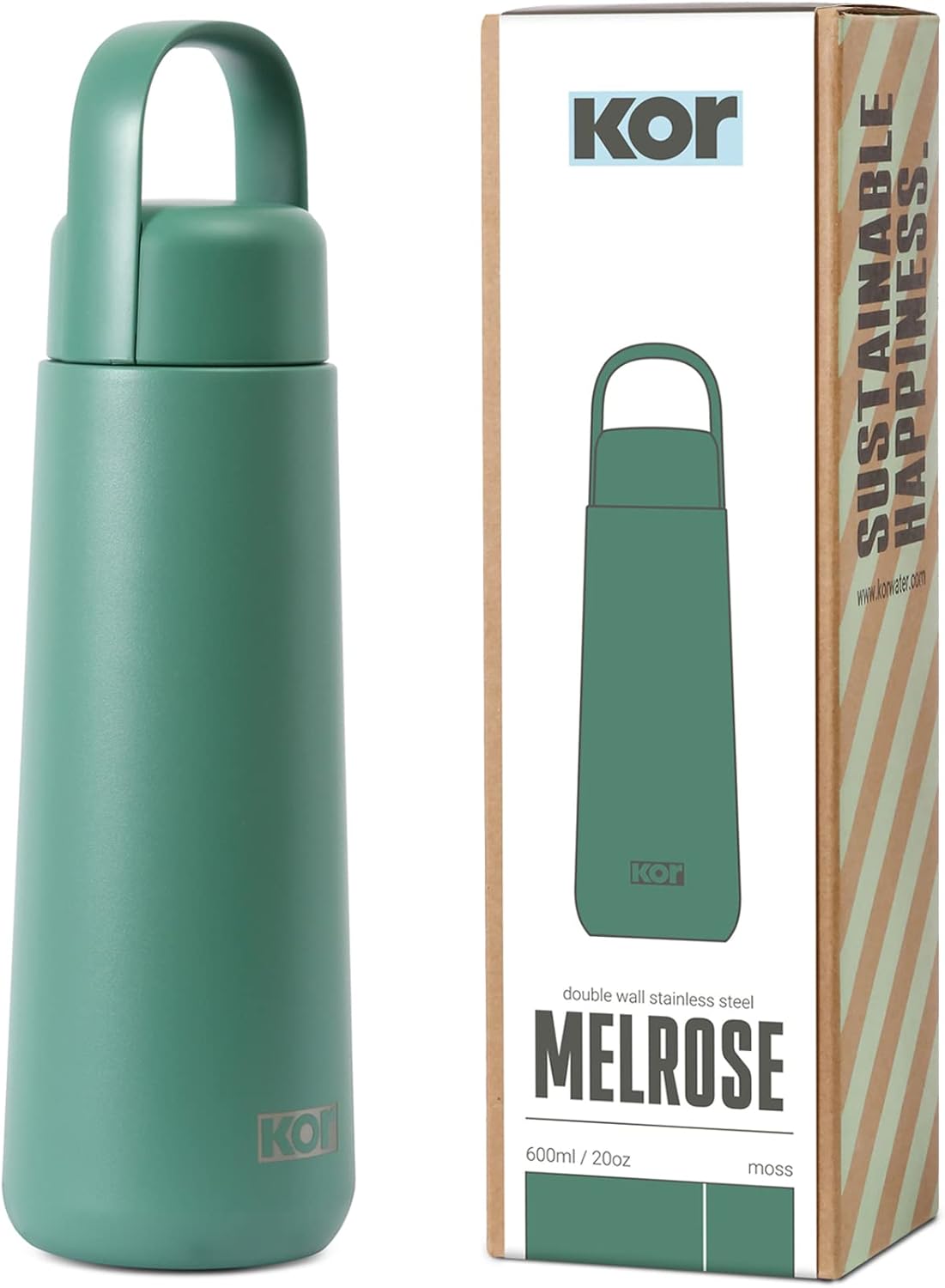 KOR Melrose 27oz Double Wall Insulated Water Bottle - Keeps Beverages Hot for 12hrs, Cold for 24hrs - Stainless Steel Design - Contoured Perfect Spout for Drinking