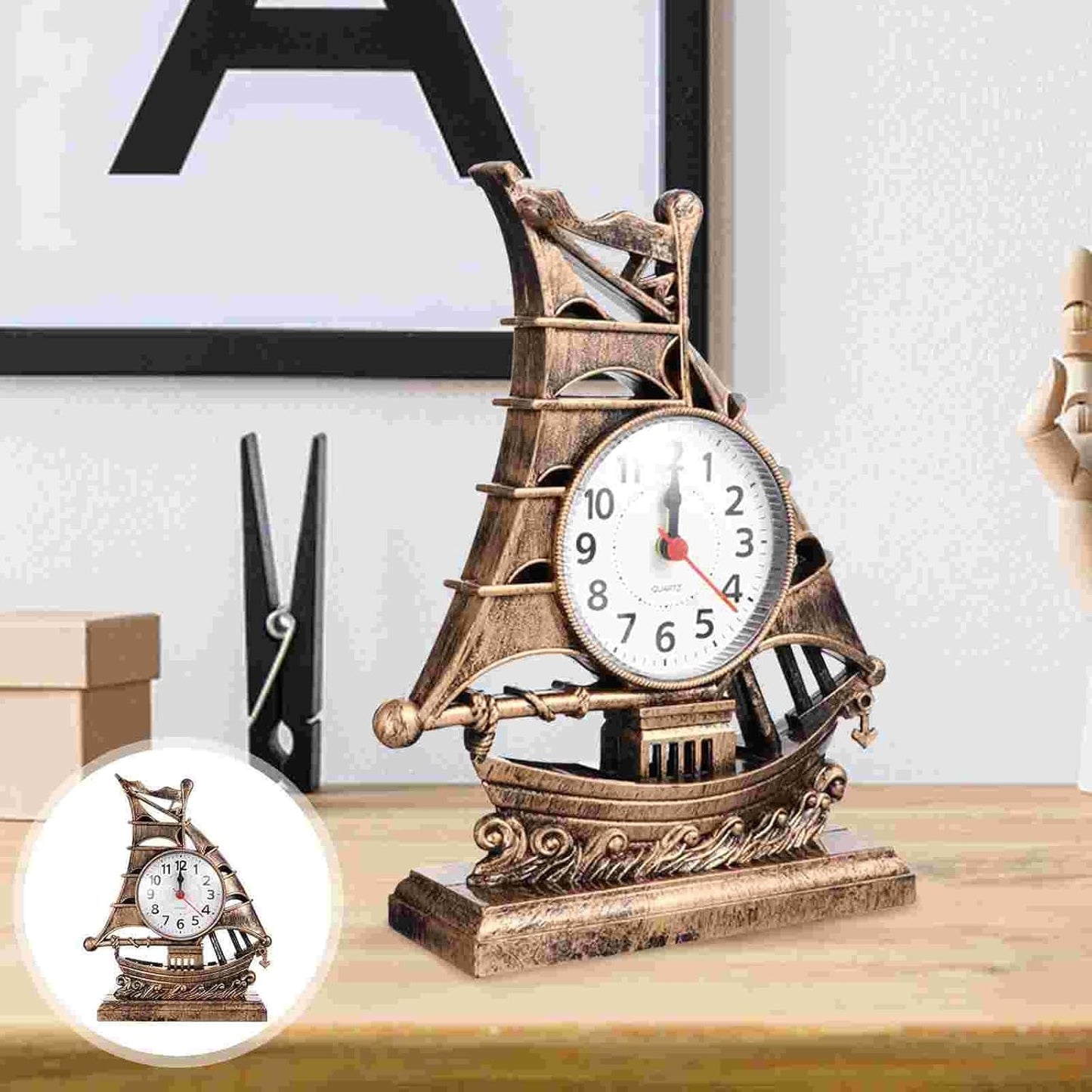 Alarm Clock Beside ﻿ Clock Alarm Sailboat Table Vintage Desk Retro Model Ornament Clocks Nautical Figure Boat Bedside Silent Decoration Desktop Smart Alarm Clock