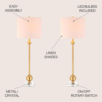 JONATHAN Y JYL2010A-SET2 Set of 2 Table Lamps Hollis 34" Metal LED Table Lamp Modern Contemporary Glam Bedside Desk Nightstand Lamp for Bedroom Living Room Office College Bookcase, Brass