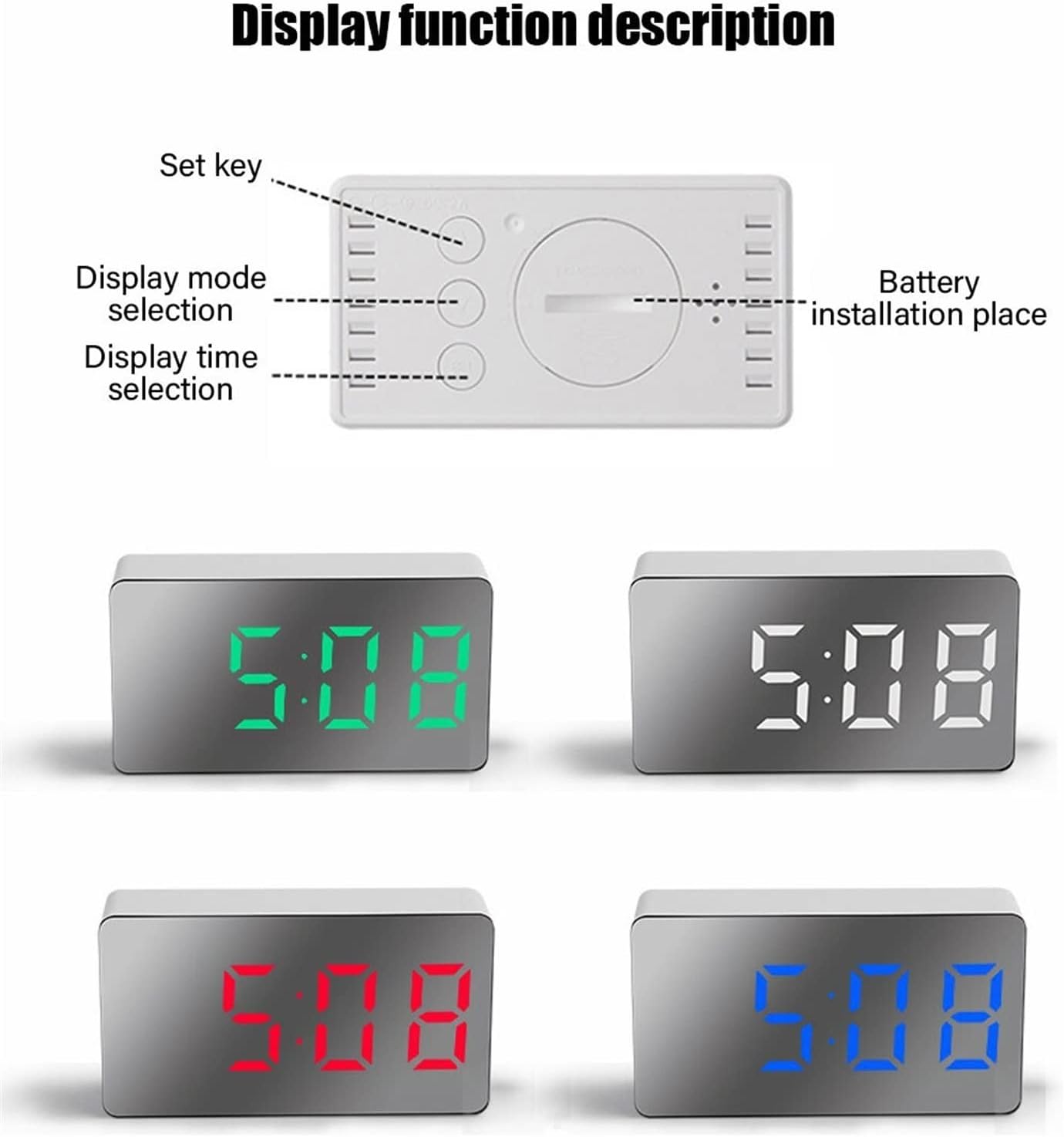 Alarm Clocks Led Mirror Alarm Clock Home Furnishings Electronic Watch Digital Desk Bedroom Decoration Smart Mini Desktop Clock Car Watch Clock for Bedroom (Color : Red)