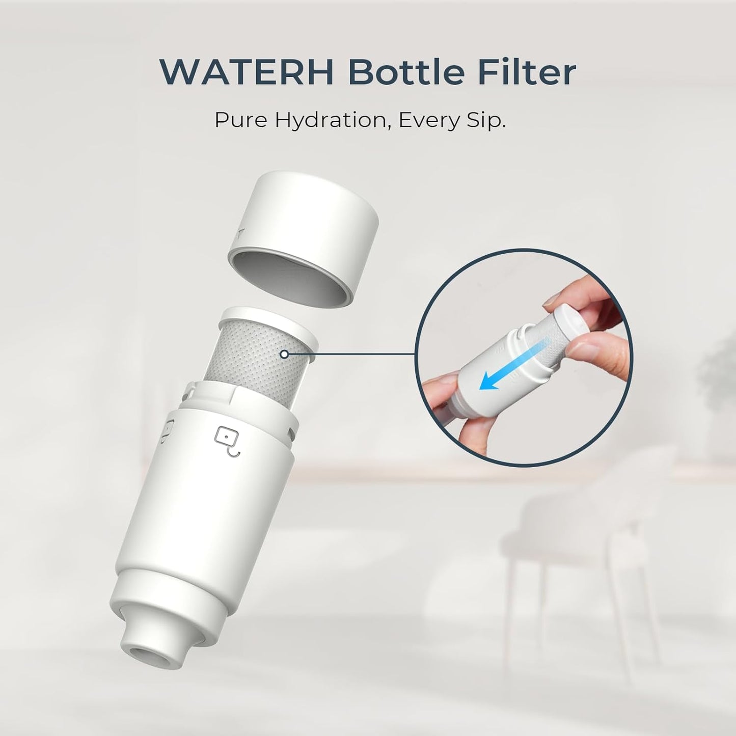 Vita Smart Water Bottle Magnetite Blue with Filter & Straw + PureSip Filter Water 1 Pack Bundle
