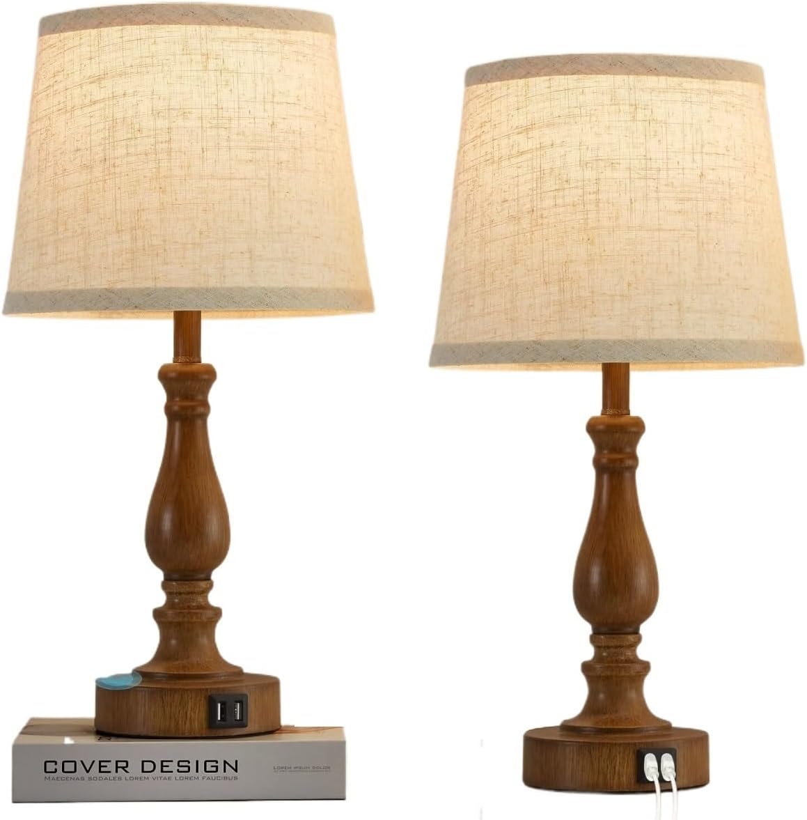 19-inch Touch Table Lamp 2-Piece Set With USB Port, 3-Way Dimmable, Linen Shade For Living Room Reading suitable for bedrooms, living rooms, offices, book(Light oat color Shade and Black Base)