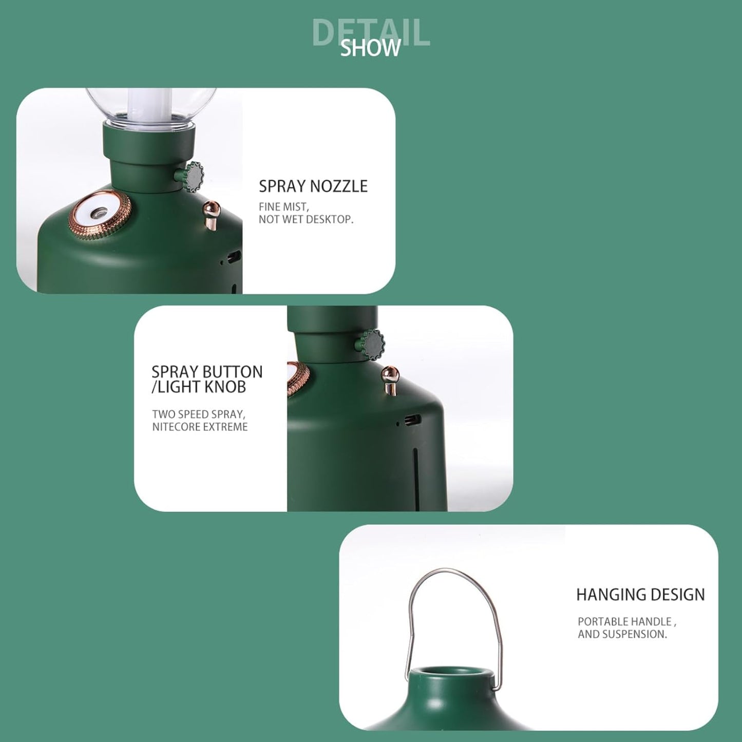 Flame Aroma Diffuser,Cool Mist Humidifier,Colorful Night Light,Kerosene Lamp Shape,2 Sprays Adjustable,Retro Desktop Decoration Artwork Suitable for Camping Bedroom Office,Black