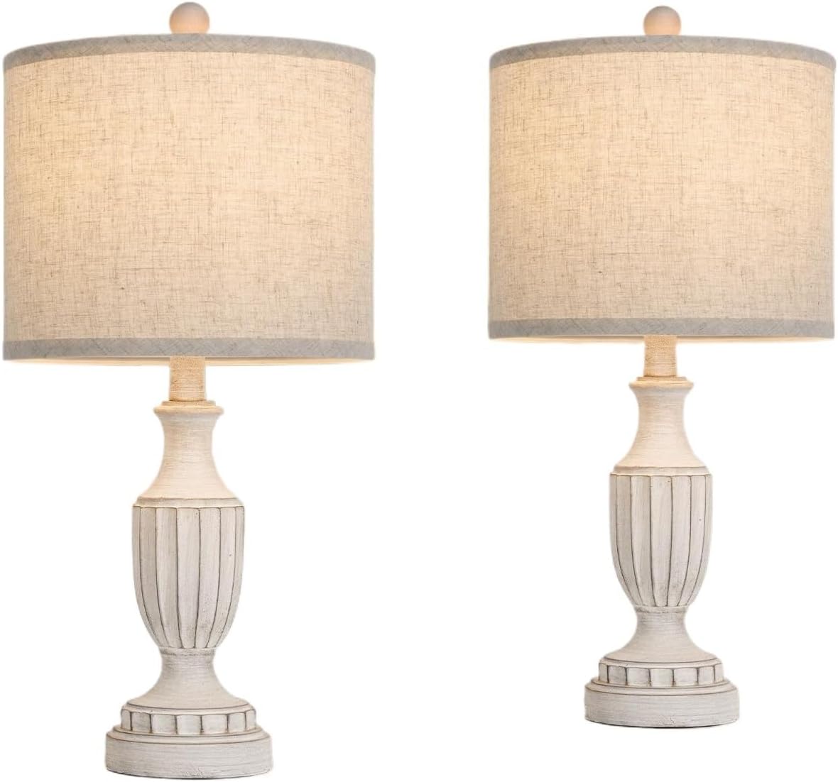 22" Farmhouse Table Lamp 2-Pack, Resin Base with Linen Shade, Suitable for Living Room Or Bedroom Side Table(Black)