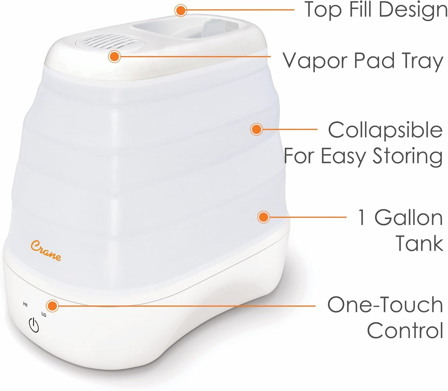 1 Gal. Warm Mist Collapsible Humidifier, White, Top Fill, for Medium Rooms Up to 500 sq. ft.