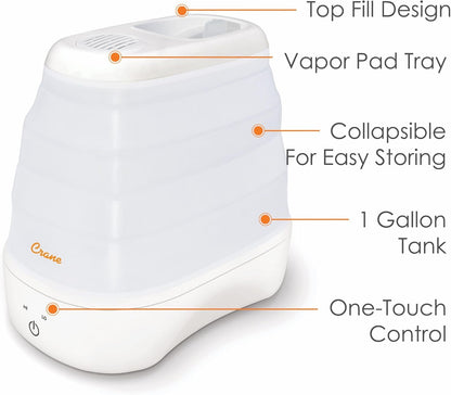 1 Gal. Warm Mist Collapsible Humidifier, White, Top Fill, for Medium Rooms Up to 500 sq. ft.