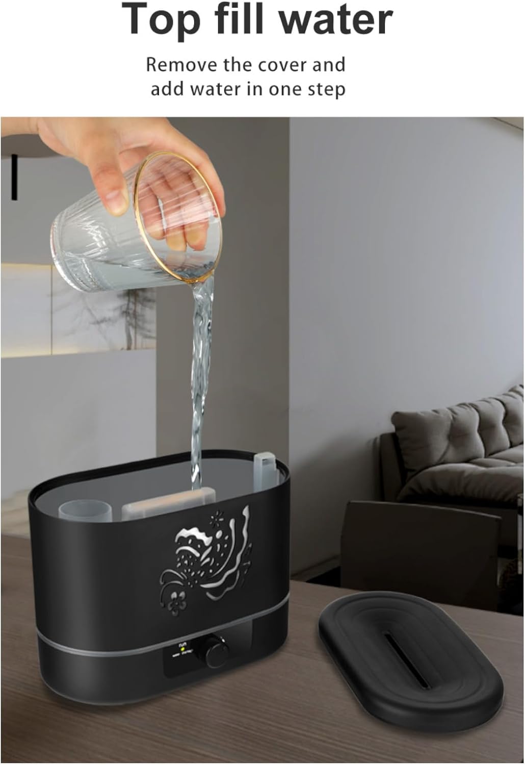 Flame Aroma Diffuser,Humidifier And Air Purifier In 1,Simulated Flame Night Light,Add Water To The Top,Power Off When There Is No Water,Silent Humidification for Baby Home Office,Black,A Moon