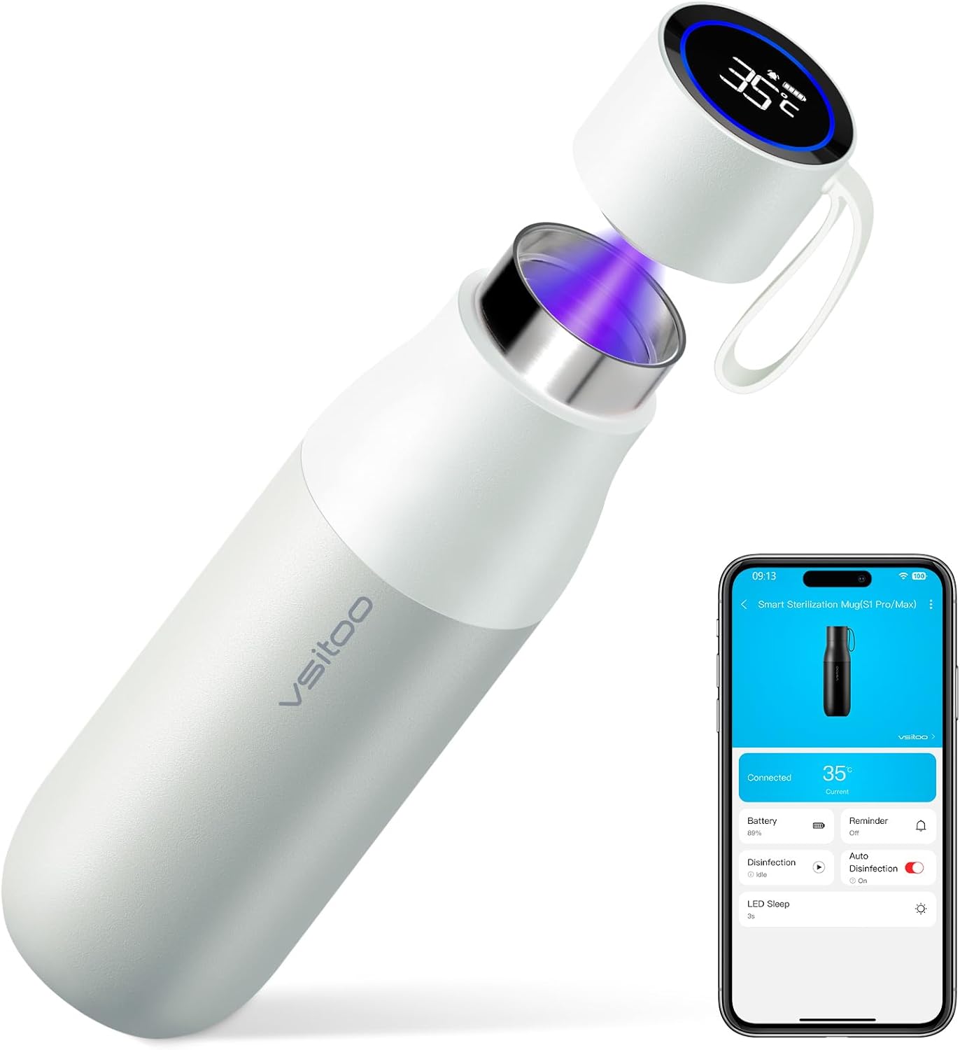 VSITOO Self-Cleaning Smart Water Bottle (pink, 15 Ounce)