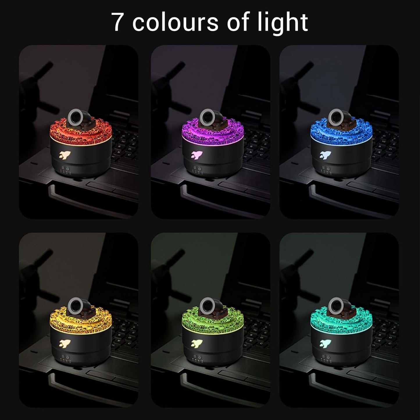 Essential Oil Diffuser Humidifier 200ml Quiet Volcano Cool Mist Humidifier Aromatherapy Diffuser with 7 Colors Light for Bedroom Office (Black)