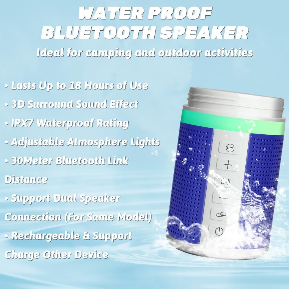 JBM Insulated Water Bottle with Bluetooth Speaker, Leak Proof Straw Lid, RGB LED Lights Stainless Steel Water Bottle for Sports (White)