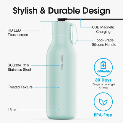 VSITOO Self-Cleaning Smart Water Bottle (pink, 15 Ounce)