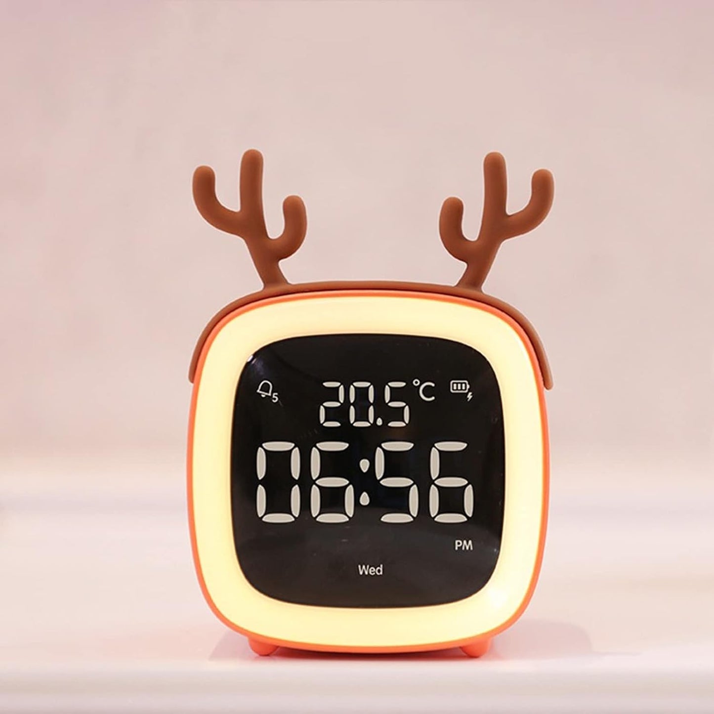 Alarm Clock Digital Alarm Clock Antler Shape Alarm Clock, Smart Silent Alarm Clock, Rechargeable, Home Decor Table Ornaments Gift for Kids Clock (Color : Orange) (Gris)