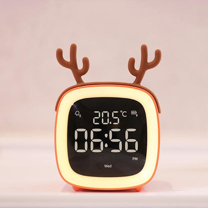 Alarm Clock Digital Alarm Clock Antler Shape Alarm Clock, Smart Silent Alarm Clock, Rechargeable, Home Decor Table Ornaments Gift for Kids Clock (Color : Orange) (Gris)