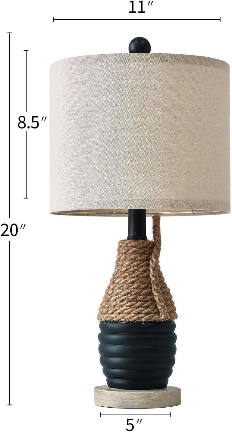 20" Vintage Resin Table Lamp for Bedroom Living Room Bedside, Coastal Nautical Decorative Light, Navy Blue Suitable for bedrooms, Living Rooms, Offices, Book