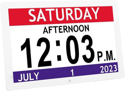 Asixxsix 10 Inch Digital Smart Clock with Day and Date, Large Display Digital Calendar Alarm with 12 Alarm Reminders, Auto Dimming Alarm Clock Built in Image and Video Playback