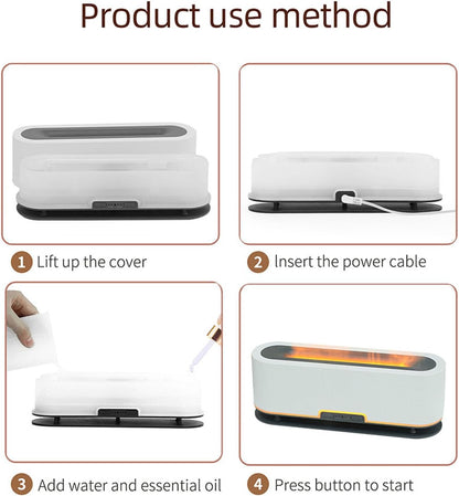 200ml Flame Humidifier with Simulated Flame, Colorful Light, Quiet Operation for Home Office (US Plug)(White)