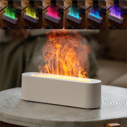 Simulation Colorful Flame Aromatherapy Humidifier - Delicate Atomization, 3-Speed Scheduled Shutdown, Water and Power Outage Protection. Perfect for Home, Office, Yoga Studio and Spa (Color : Blanc)