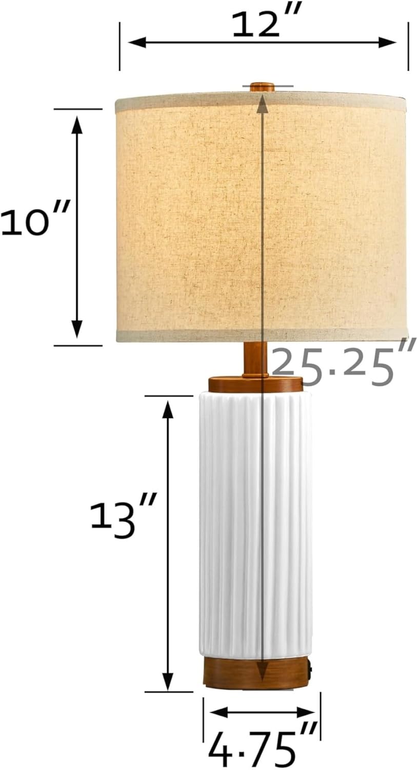 25-inch Modern Ceramic Table Lamp 2-Pack, 3-Way Dimmable, Oatmeal Shade for Living Room, Bedroom, and Dining Room Suitable for Living Room, Dormitory, Office,(Blue)