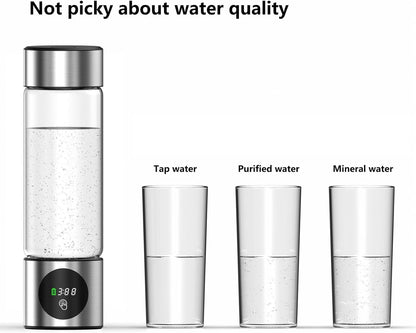Hydrogen Water Bottle Generator, 460ml Rechargeable Glass Hydrogen-Rich Water Cup, PEM Molecular Hydrogen Water Ionizer, Smart Portable Hydrogen Bottle for Travel, Fitness, and Daily Hydration