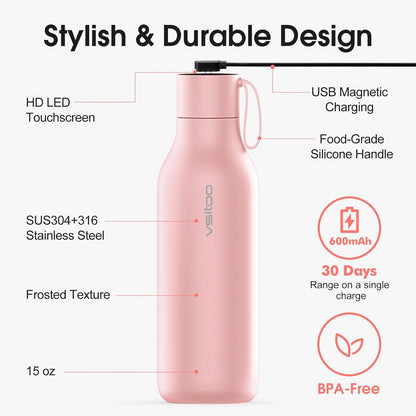 VSITOO Self-Cleaning Smart Water Bottle (pink, 15 Ounce)