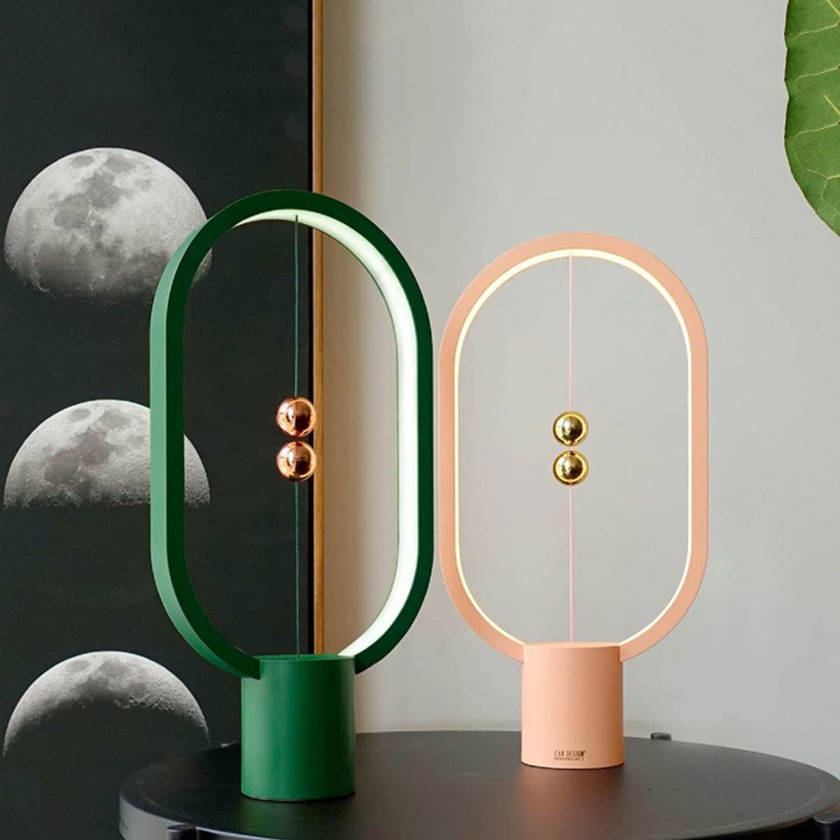 Heng Balance Lamp - Oval Shape Desk Lamp Smart Magnetic Suspension Balance Bedside Table Lamp LED Nightstand Lamps Creative Mini Night Light Modern Dorm Bedside Decoration Lamp, Pink