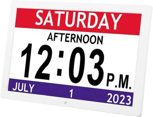 Yoidesu 10 Inch Digital Smart Clock, Calendar Clock Large Display with 12 Custom Alarms for Appointments, Image and Video Playback Feature for Table Wall Decor