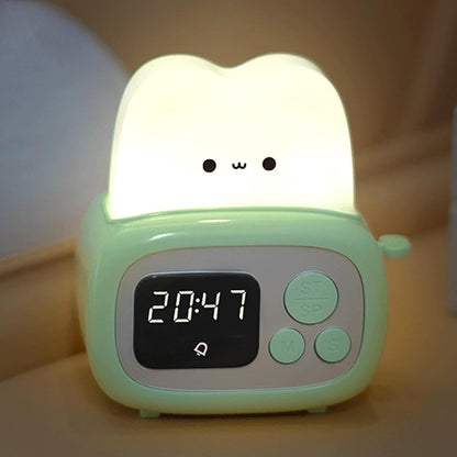 Alarm Clock Beside ﻿ Cute Bread Maker Alarm Clock Sleeping Timing USB Rechargeable Lamp Bedside Table Desk Alarm Clock Birthday Holiday Smart Alarm Clock(Yellow)