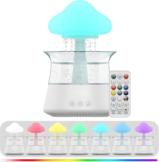 Rain scaling Humidifiers 450ML USB Type C Rain scaling Design Water Drip Mushroom Humidifiers with Remote Control 7 Colors Mood Light Air Humidifier for Bedroom (Light Wood Grain)