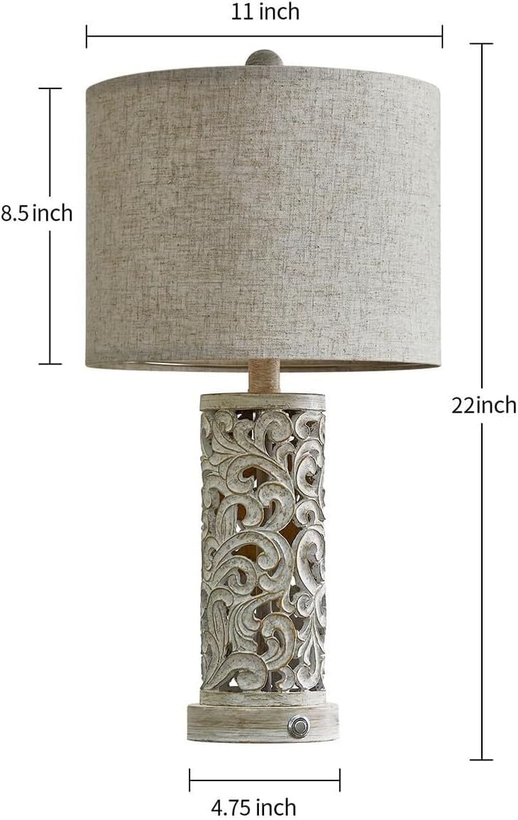 22" Dimmable Touch-Control Table Lamp 2-Pack with Night Light for Living Room, Bedroom, and Farmhouse Style, Bulb Included Suitable for bedrooms, Living Rooms, Offices, Book(White -2 Pack)