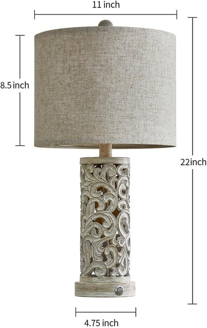 22" Dimmable Touch-Control Table Lamp 2-Pack with Night Light for Living Room, Bedroom, and Farmhouse Style, Bulb Included Suitable for bedrooms, Living Rooms, Offices, Book(White -2 Pack)