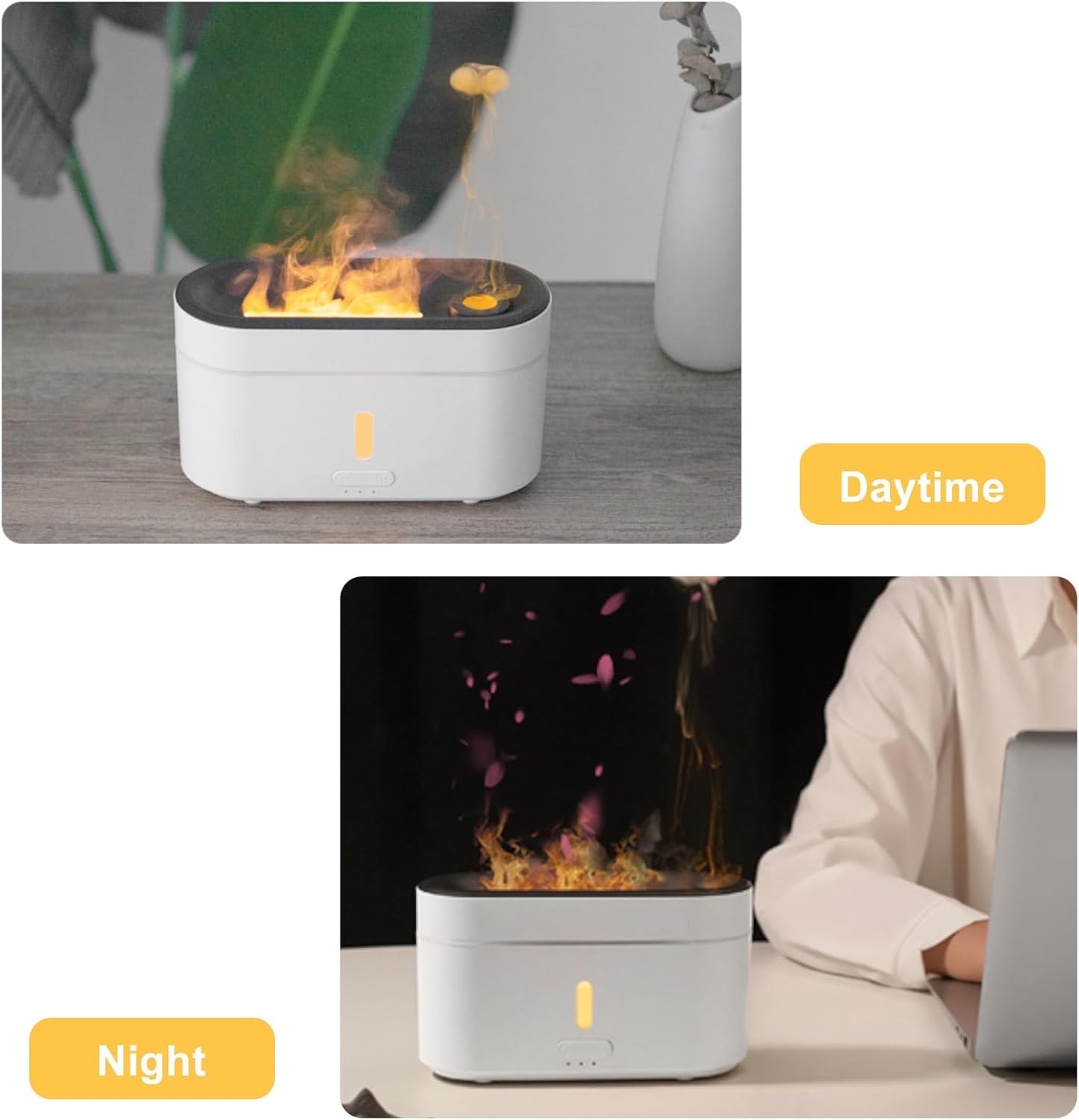 Flame Aroma Diffuser,Humidifiers And Air Purifiers,Simulated Flame, 2 Color Lights, 3 Timings, Jellyfish Steam, Silent Humidification For Baby Bedroom Plant Office Yoga