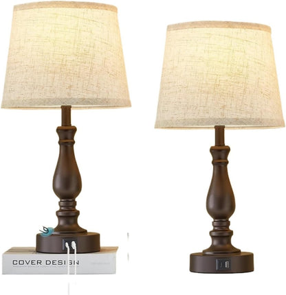 19-inch Touch Table Lamp 2-Piece Set With USB Port, 3-Way Dimmable, Linen Shade For Living Room Reading suitable for bedrooms, living rooms, offices, book(Light oat color Shade and Black Base)