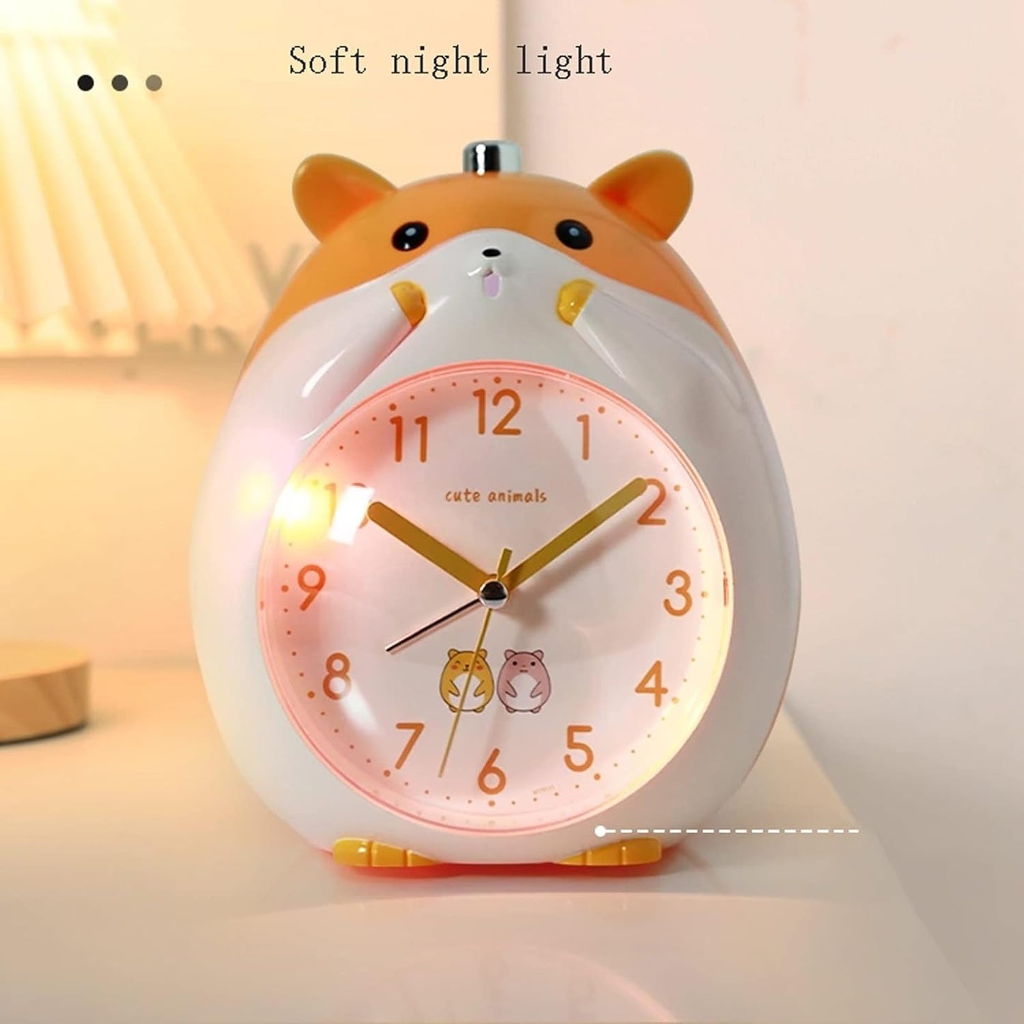 VSULZVNU Alarm Clock Cute Hamster Shape Alarm Clock, Silent Table Clock with Night Light, Battery Powered, for Kids Birthday Gifts Smart Alarm Clock (Color : D)