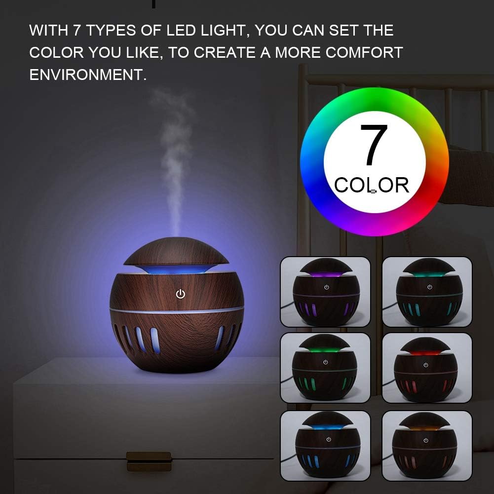Humidifier, Diffuser Humidifier, 130ml LED for Bedroom Home Humidifier