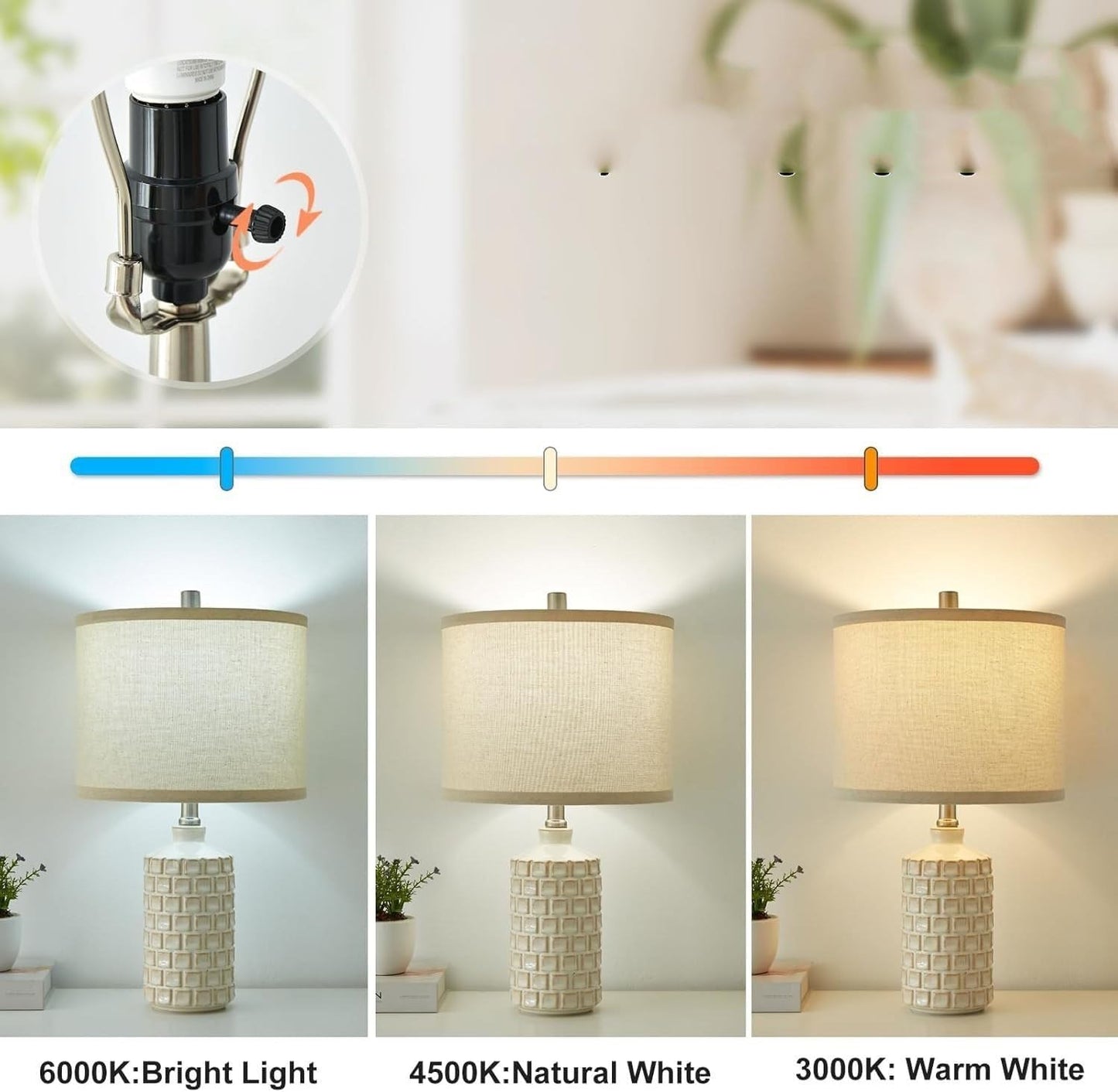 21" Vintage Table Lamp 2-Pack, Mesh Lamp with Fabric Shade, 3 Color Temperatures, for Living Room and Bedroom Suitable for bedrooms, Living Rooms, Offices, Book