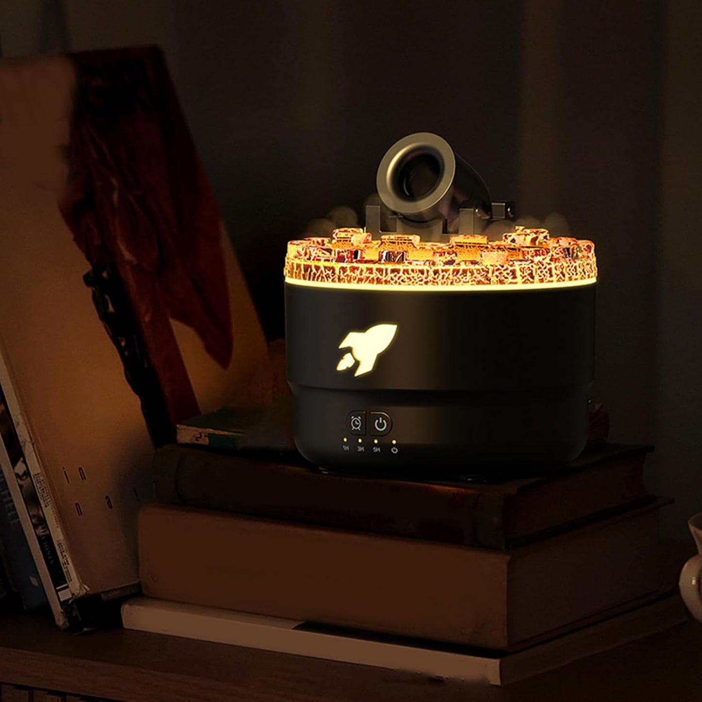 Essential Oil Diffuser Humidifier 200ml Quiet Volcano Cool Mist Humidifier Aromatherapy Diffuser with 7 Colors Light for Bedroom Office (Black)