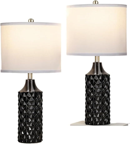 25 Inch Modern Ceramic Table Lamp 2 Pack, 3-Way Dimmable Light for Bedroom Living Room Side Table Lamp, Bulb Included Suitable for bedrooms, Living Rooms, Offices, Book(Black)