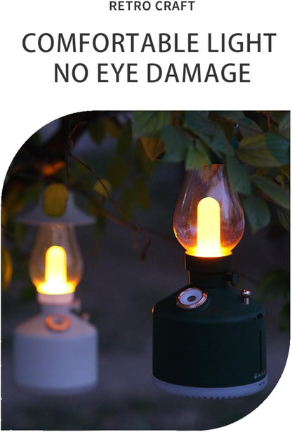 Flame Aroma Diffuser,Cool Mist Humidifier,Colorful Night Light,Kerosene Lamp Shape,2 Sprays Adjustable,Retro Desktop Decoration Artwork Suitable for Camping Bedroom Office,Black