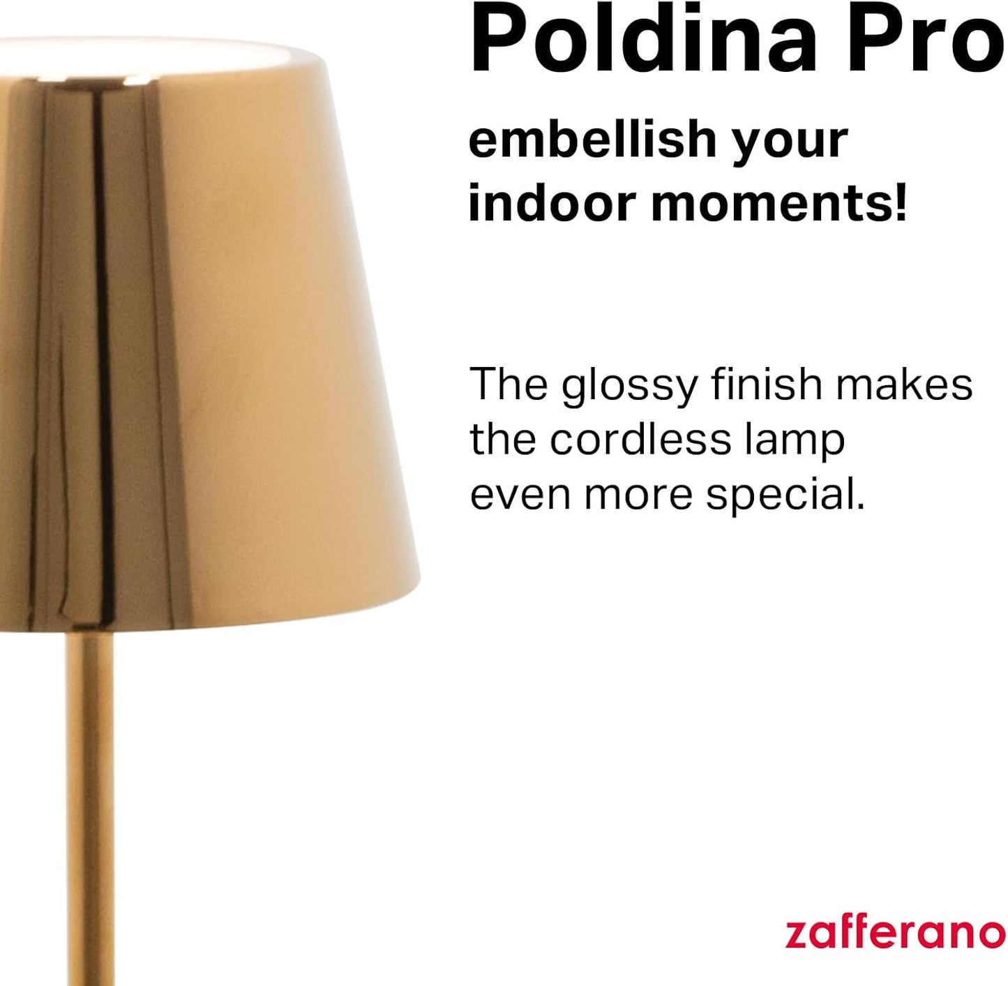 Zafferano, Poldina Pro Lamp, Rechargeable Cordless Table Lamp with Touch Controls, Suitable for Indoor and Outdoor, Dimmer, 2200-3000 K, Height 14.9 Inches, White Color