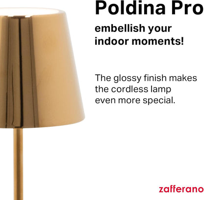 Zafferano, Poldina Pro Lamp, Rechargeable Cordless Table Lamp with Touch Controls, Suitable for Indoor and Outdoor, Dimmer, 2200-3000 K, Height 14.9 Inches, White Color