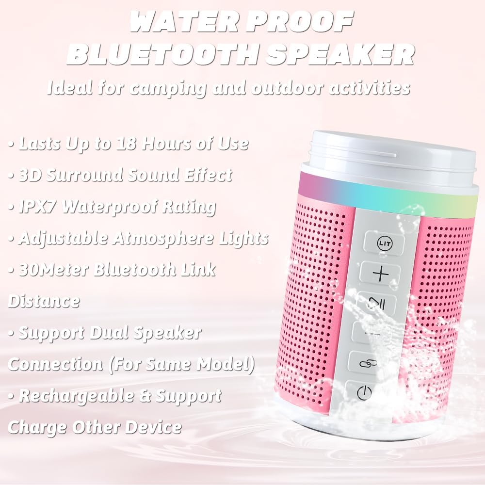 JBM Insulated Water Bottle with Bluetooth Speaker, Leak Proof Straw Lid, RGB LED Lights Stainless Steel Water Bottle for Sports (White)