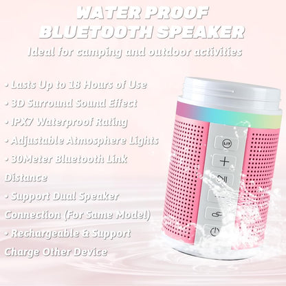 JBM Insulated Water Bottle with Bluetooth Speaker, Leak Proof Straw Lid, RGB LED Lights Stainless Steel Water Bottle for Sports (White)