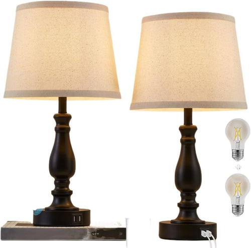 19-inch Touch Table Lamp 2-Piece Set With USB Port, 3-Way Dimmable, Linen Shade For Living Room Reading suitable for bedrooms, living rooms, offices, book(Light oat color Shade and Black Base)