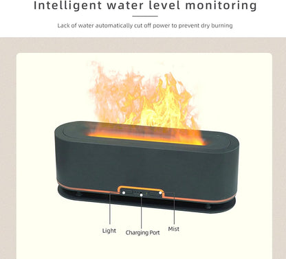 200ml Flame Humidifier with Simulated Flame, Colorful Light, Quiet Operation for Home Office (US Plug)(Gray Black)