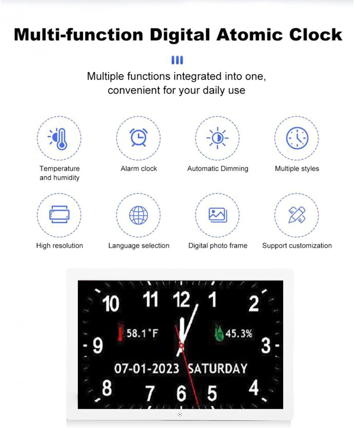 Yoidesu 10 Inch Digital Smart Clock, Calendar Clock Large Display with 12 Custom Alarms for Appointments, Image and Video Playback Feature for Table Wall Decor