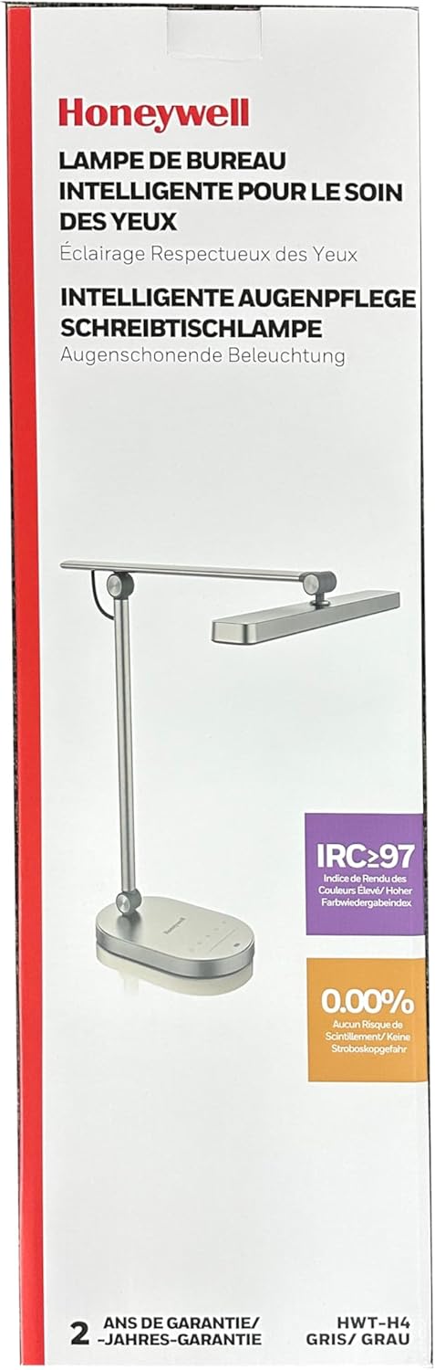 Honeywell Desk Lamp for Home Office, H9 Sunturalux™ Eye-Caring LED Desk Light, 1000LM Dimmable Desk Lamp with Timer and Auto-Sensing, Adjustable Desk Reading Light or Study, Cumputer, Architect