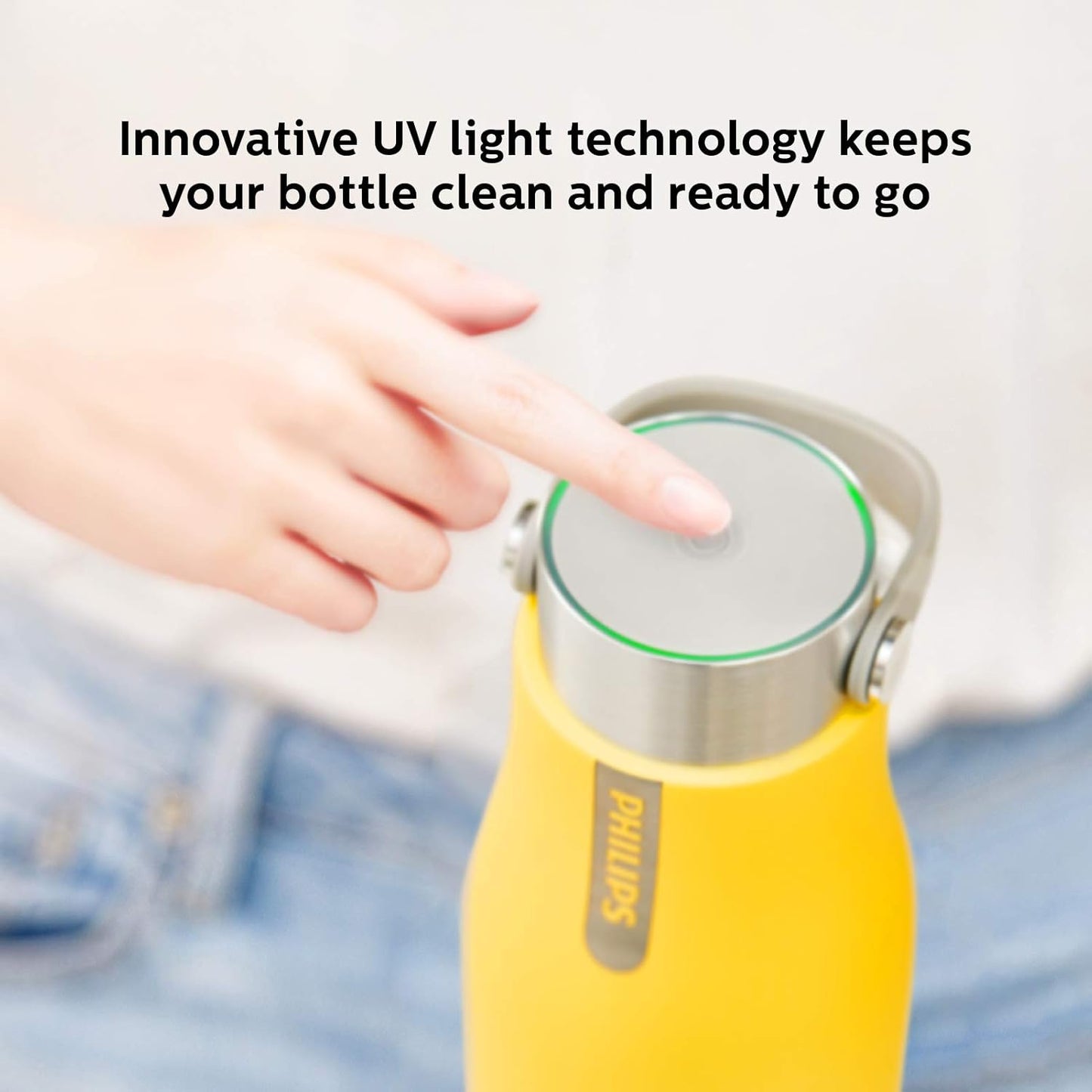 PHILIPS Water GoZero UV Self-Cleaning Smart Water Bottle Vacuum Stainless Steel Insulated Water Bottle with Handle Double-wall, Auto Cleaning, Keep Drink Hot or Cold, BPA Free, Blue, 20 oz